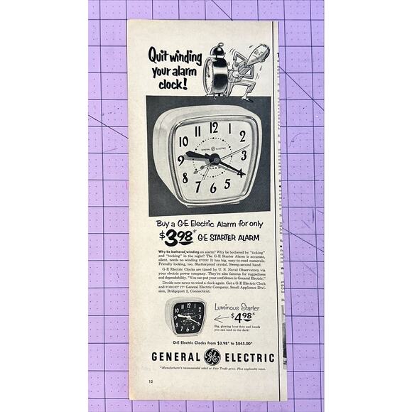1953 General Electric Luminous Starter Alarm Clock Vintage Print Ad G-E Clock - Picture 1 of 1